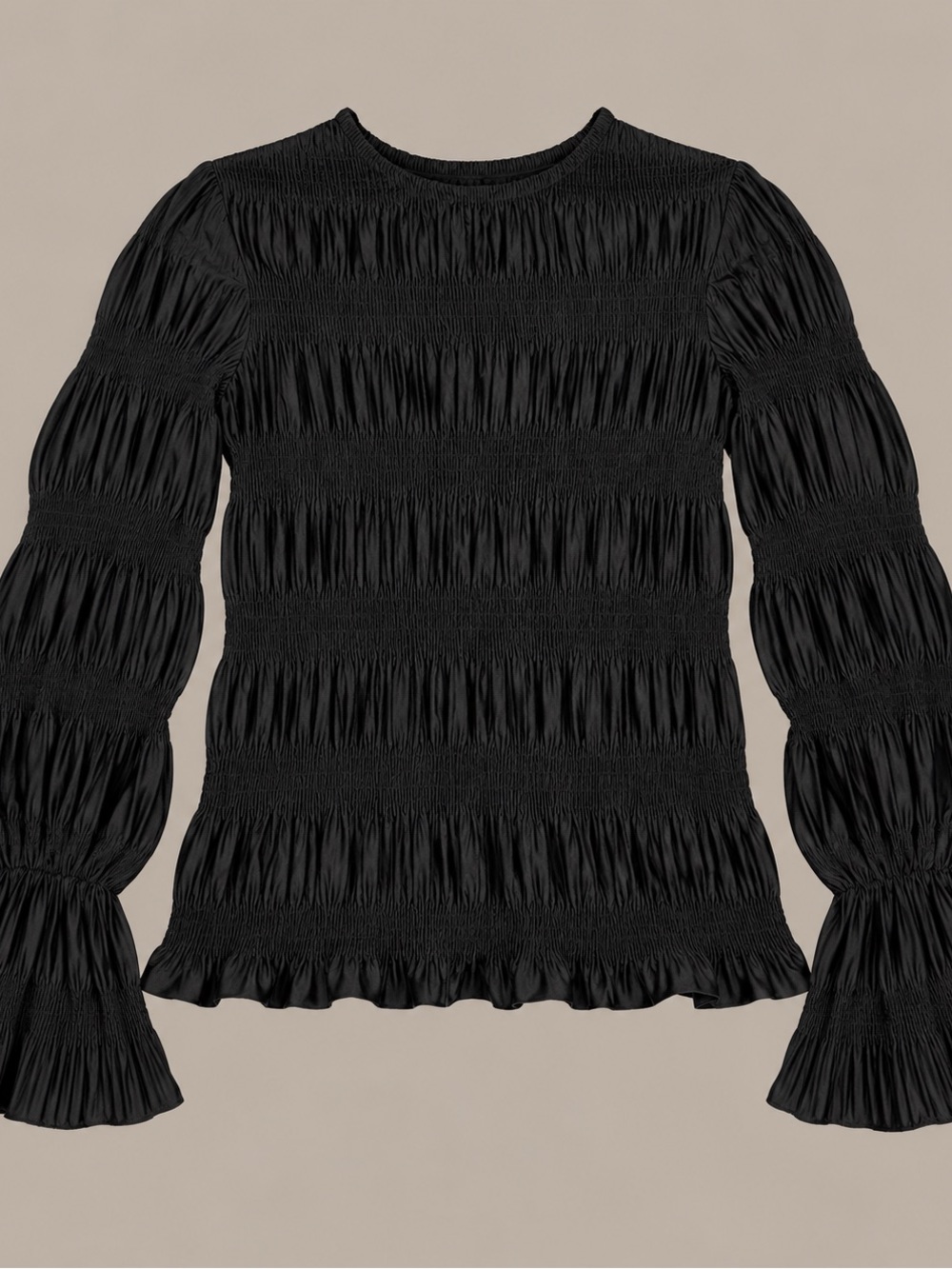 Prologue Black Smocked Ruched Long-Sleeve Blouse